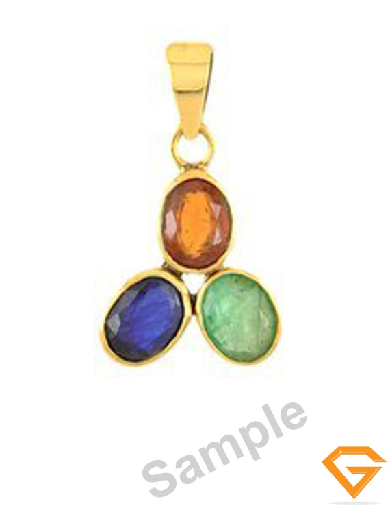 5.25 Ratti Gomed, Neelam and Panna Gemstone Panchdhatu Pendant - Remedy for Rahu, Shani, Budh